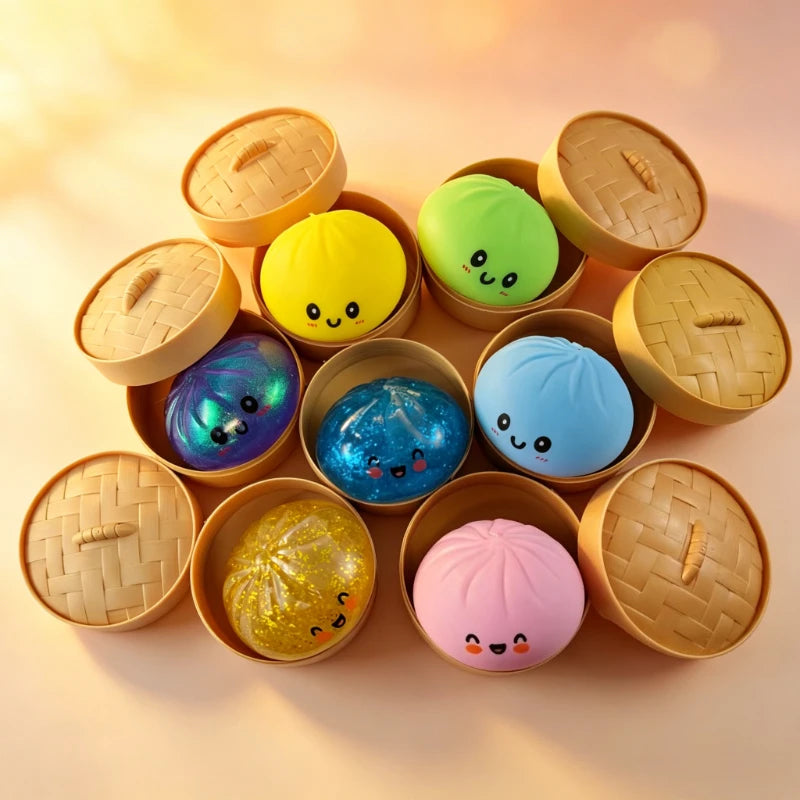 Novelty Items & Bachelorette Party Favors, Soft Steamed Bun Toys with Cute Facial Expressions, Stress Relief Gifts Cute Squishy Squeeze Desk Decor for Anxiety Relief Fluffy Slow Rebound Squishies Pocket Stress Helper